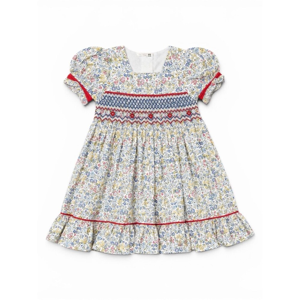 Oli River Floral Smocked Dress Girls Size 5 Cottagecore Puff Sleeve Ruffle Hem